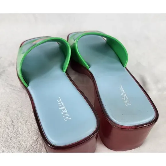 Lazy Oaf x Melissa Platform Slides Green Flower Sandals Chunky Heel Retro | 6 - Picture 8 of 13